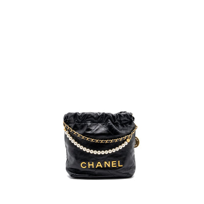 Chanel 23s Mini 22 Bag With Pearl Shiny Calfskin  (Microchip)