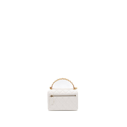 Chanel 23P detailed top handle mini wallet with chain calfskin white / multi color brushed  (microchip)