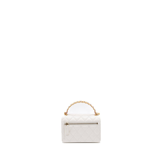 Chanel 23P detailed top handle mini wallet with chain calfskin white / multi color brushed  (microchip)