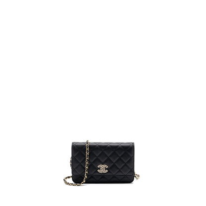 Chanel Detailed Logo Wallet On Chain Black Caviar L (microchip)