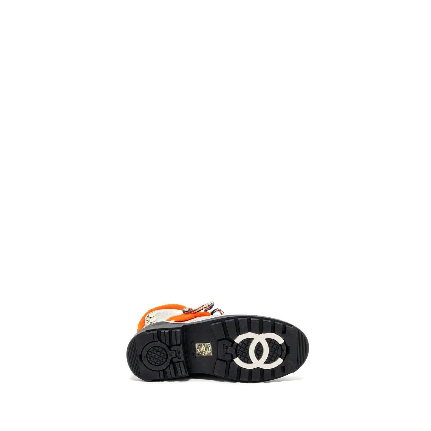 Chanel size 37 Lace up boots suede leather / shearling grey / orange