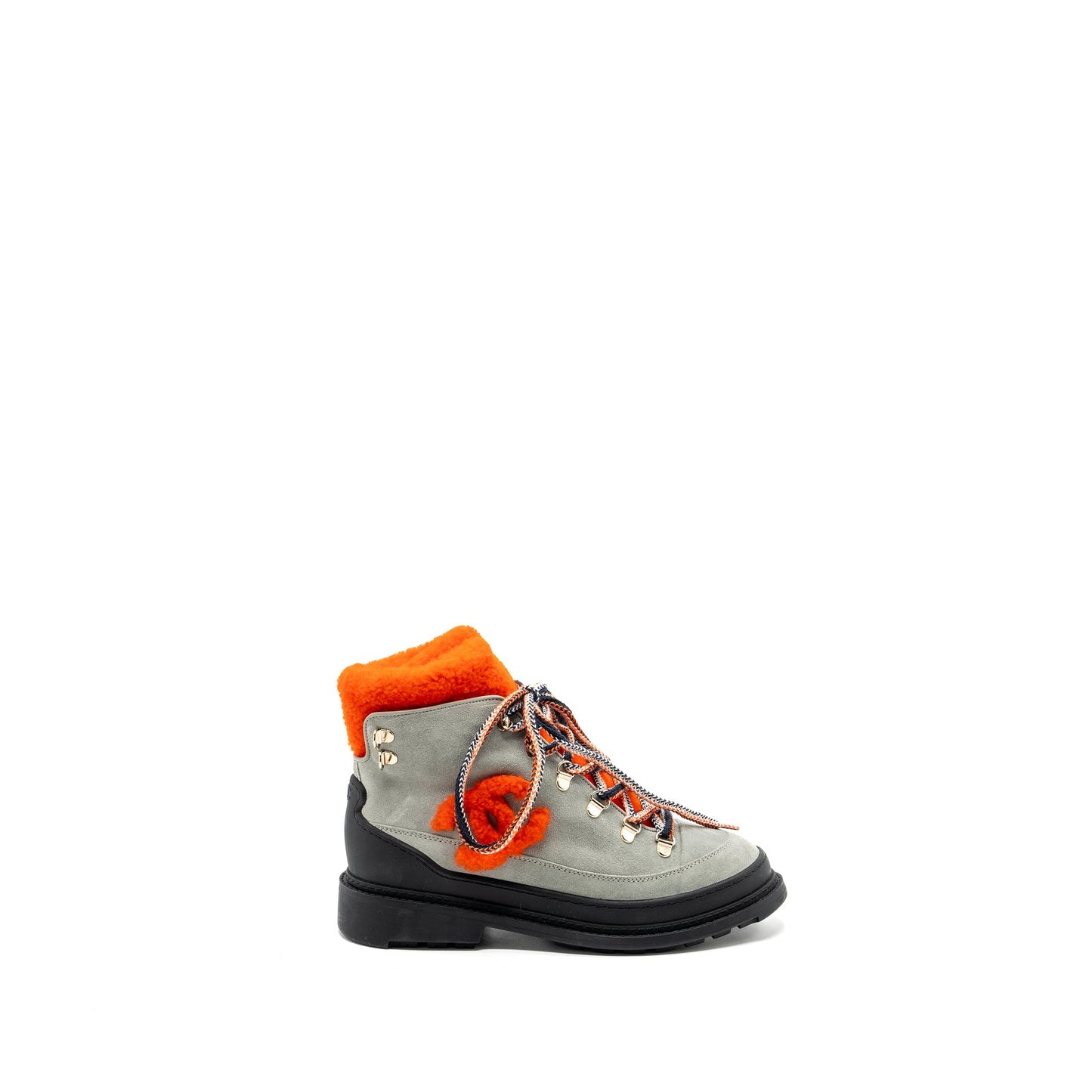 Chanel size 37 Lace up boots suede leather / shearling grey / orange