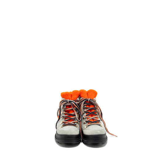 Chanel size 37 Lace up boots suede leather / shearling grey / orange