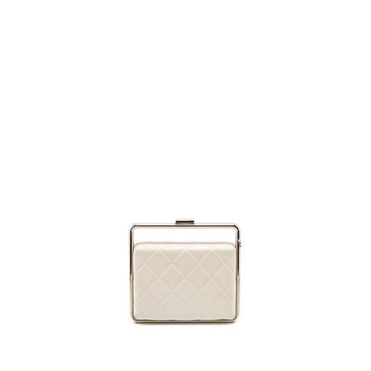 Chanel Metal Bar Clutch Bag Lambskin White
