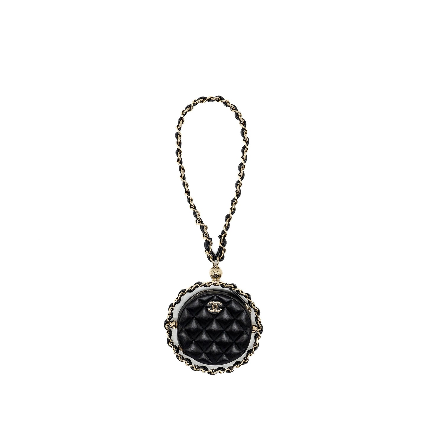 Chanel 22C Round Clutch With Chain Lambskin Black