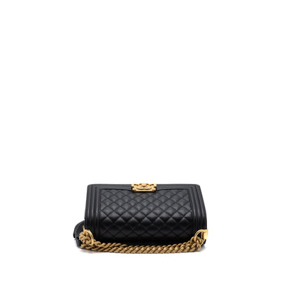 Chanel Medium Classic Boy Bag Caviar Black Brushed  (microchip)