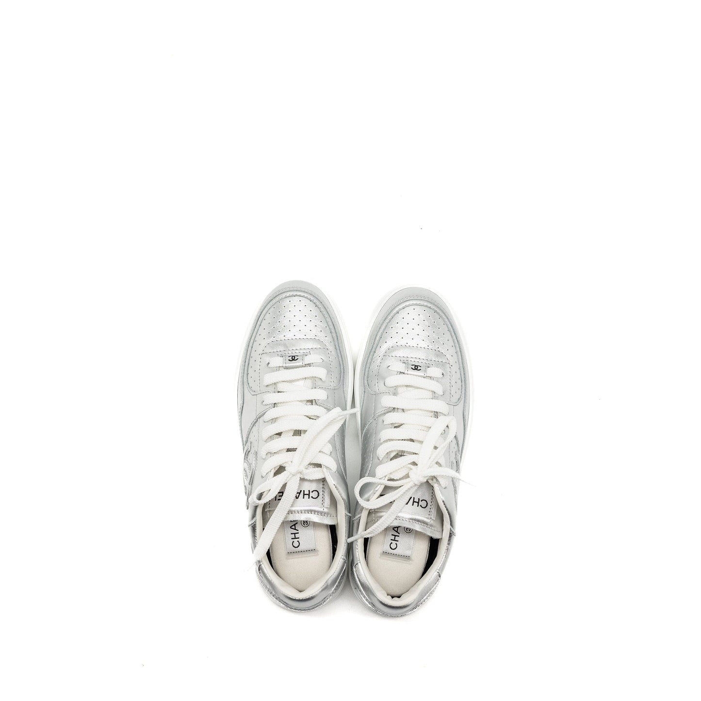 Chanel SIze 38 24c Sneaker Calfskin Silver