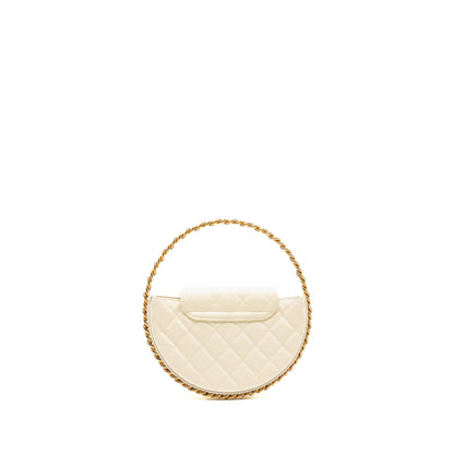 Chanel round clutch patent leather white  (microchip)