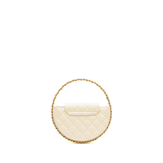 Chanel round clutch patent leather white  (microchip)