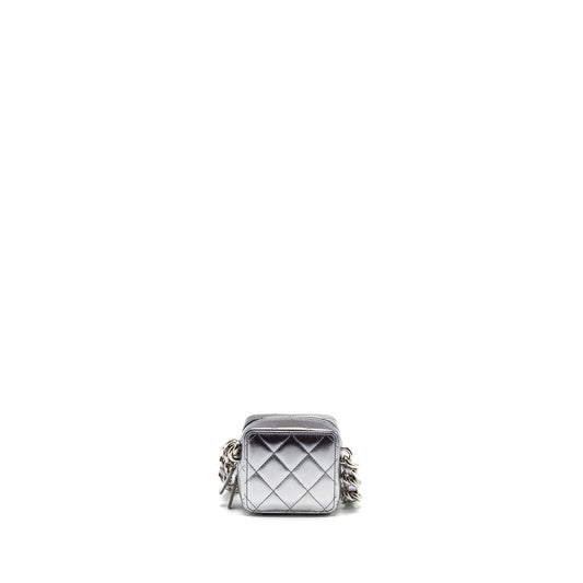 Chanel 22c coco punk purse with giant chain lambskin metallic silver/black