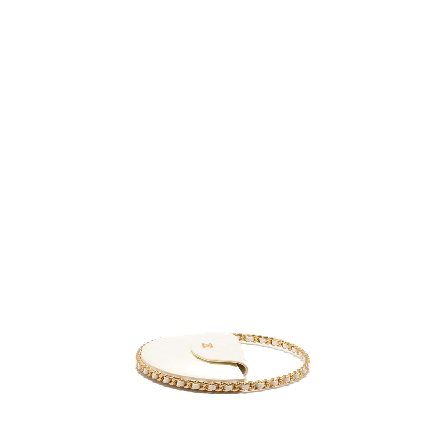 Chanel round clutch patent leather white  (microchip)