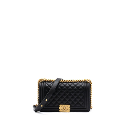 Chanel Medium Classic Boy Bag Caviar Black Brushed  (microchip)