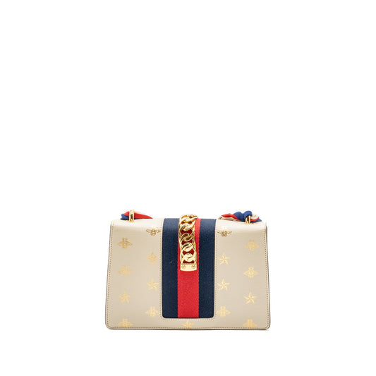Gucci Small Sylvia Bag Bee and Star Printed Calfskin White