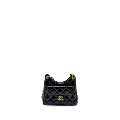 Chanel 23C Small HOBO Bag Shiny Calfskin Black  (Microchip)