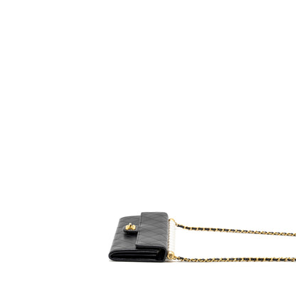 Chanel Quilted Pearl Long Wallet on Chain Goatskin Black