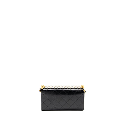 Chanel Quilted Pearl Long Wallet on Chain Goatskin Black