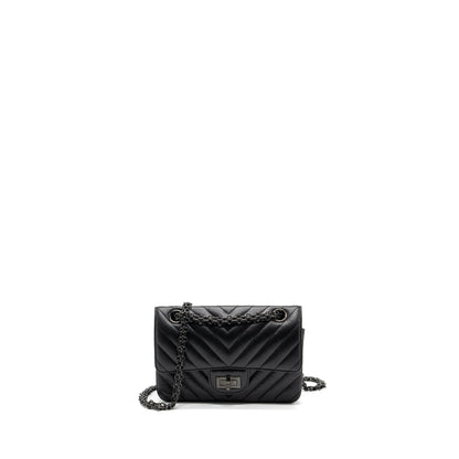 Chanel Mini 2.55 Reissue Flap Bag Chevron Calfskin So Black (Microchip)