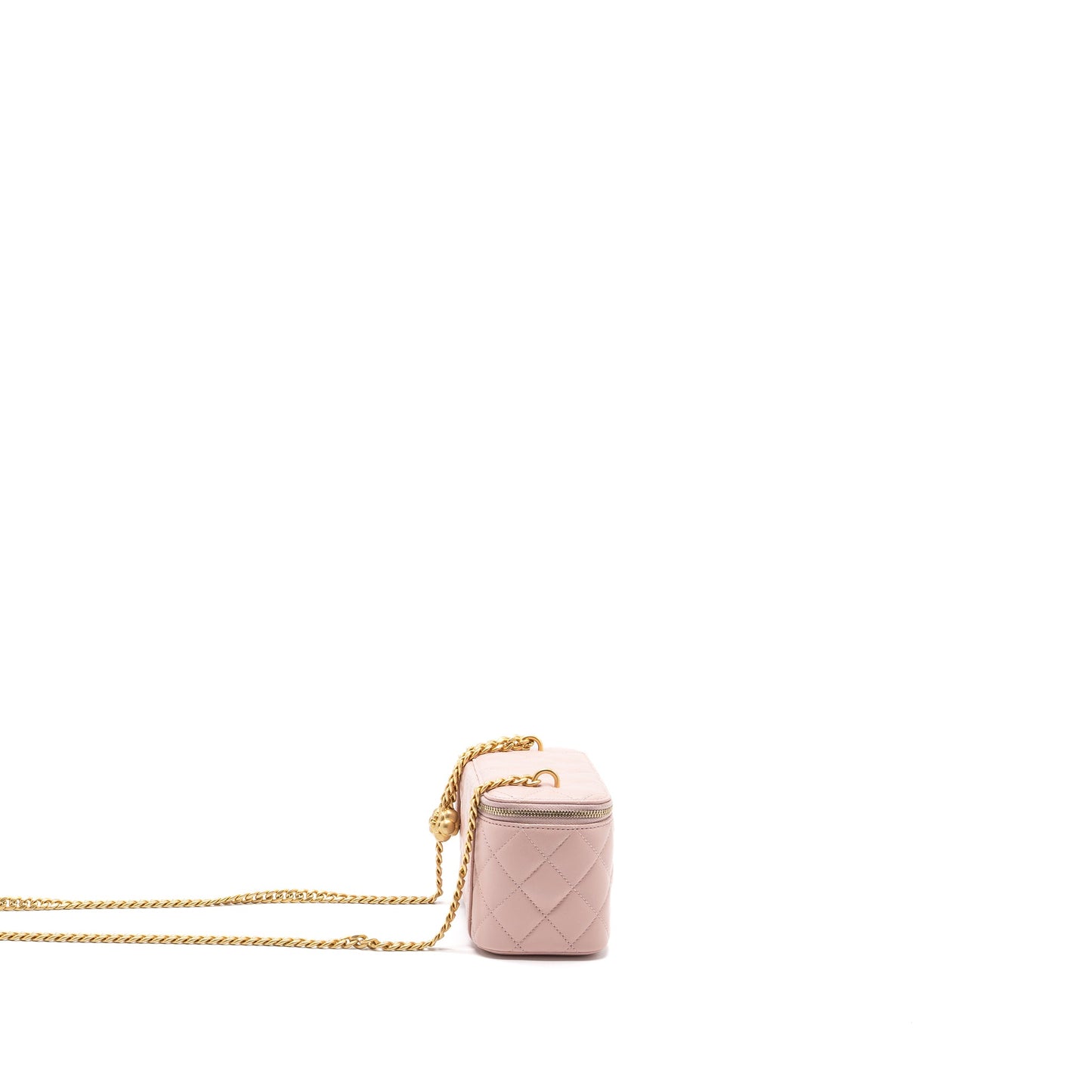 Chanel Long Vanity Case Camellia Chain Lambskin  Light Pink  (Microchip)