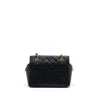 Chanel CC logo small shopping tote bag caviar black