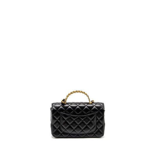 Chanel Detailed Top Handle Flap Bag Lambskin Black  (Microchip)