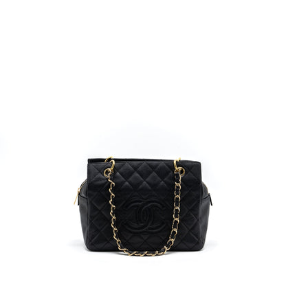 Chanel CC logo small shopping tote bag caviar black