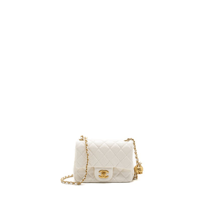 Chanel Pearl crush mini square flap bag lambskin white  (microchip)