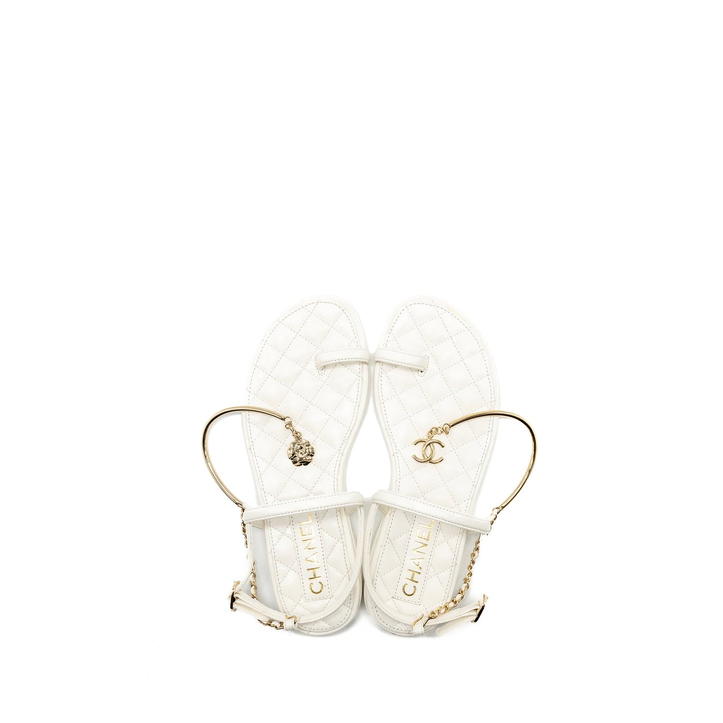 Chanel 22S Size 36 Camellia Sandals Lambskin White