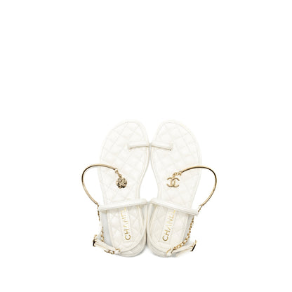 Chanel 22S Size 36 Camellia Sandals Lambskin White