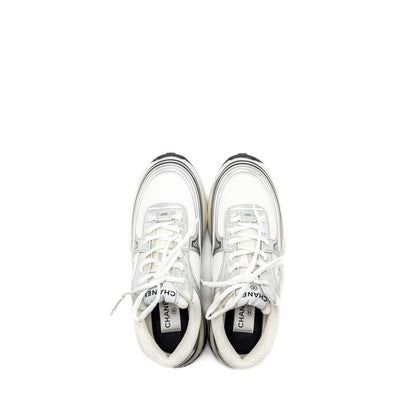 CHANEL Size 36.5 Metallic Trainer/Sneaker Silver/White