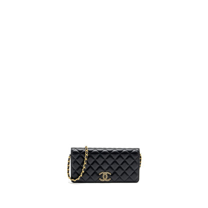 Chanel 23A clutch with chain lambskin black  (microchip)