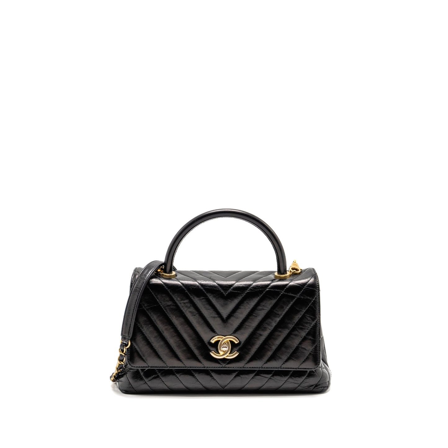 Chanel Medium Coco Handle Chevron Calfskin Black