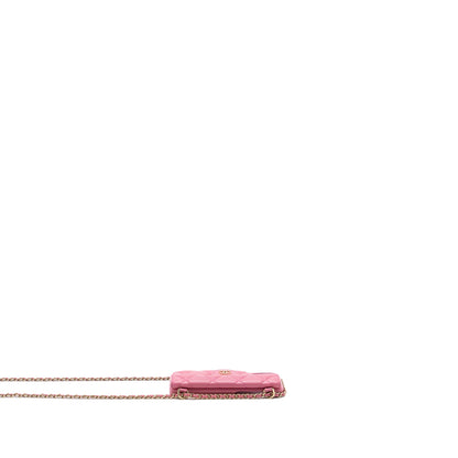 Chanel 21P pearl crush phone case with chain for iPhone 12 lambskin pink L