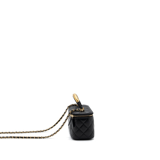 Chanel top handle long vanity with chain lambskin black  (microchip)