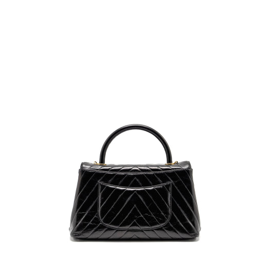 Chanel Medium Coco Handle Chevron Calfskin Black