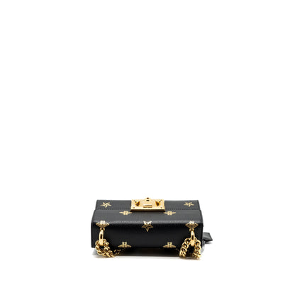 Gucci padlock chain bag bee print calfskin black