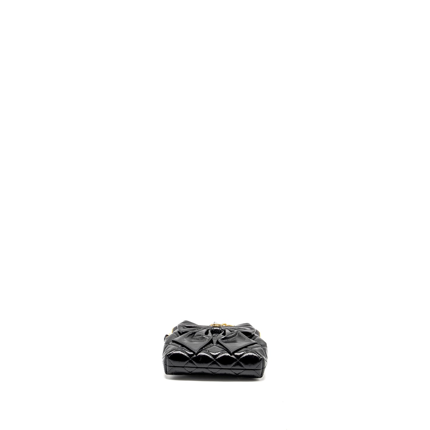 Chanel 24A Bowknot Clutch With Chain patent Crumpled Lambskin/Shiny Lambskin Black  (microchip)