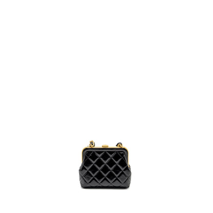 Chanel 24A Bowknot Clutch With Chain patent Crumpled Lambskin/Shiny Lambskin Black  (microchip)