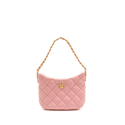 Chanel 22k Hobo Shoulder Bag with Logo Chain Lambskin Pink  (microchip)