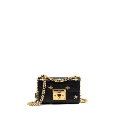 Gucci padlock chain bag bee print calfskin black