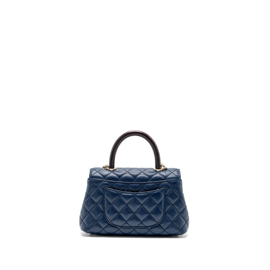 Chanel Small Coco Handle With Lizard Embossed Handle Caviar Navy L(microchip)
