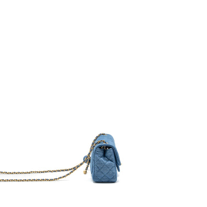 Chanel pearl crush mini square flap bag denim blue  (microchip)