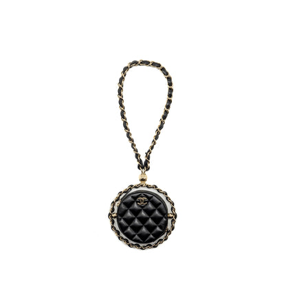 Chanel 22c Quilted Round Clutch With Chain Lambskin Black L