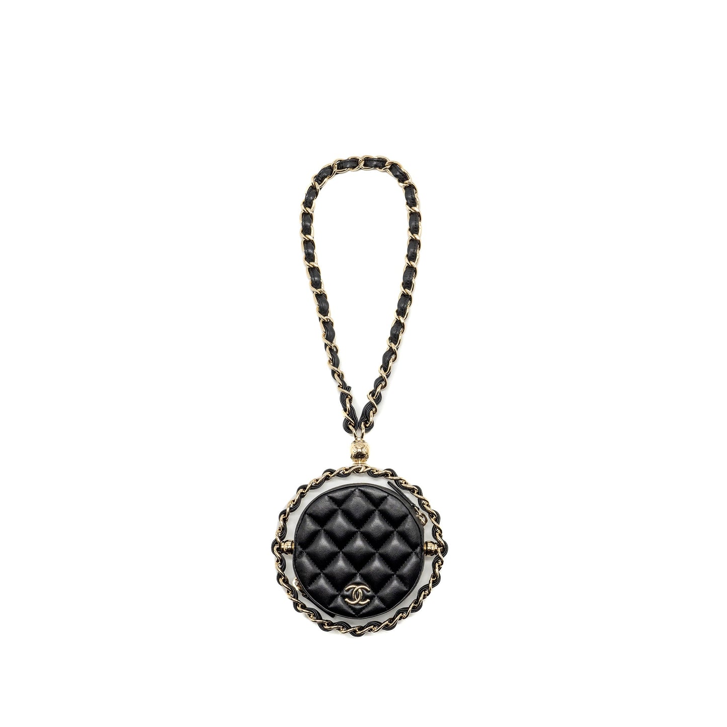 Chanel 22c Quilted Round Clutch With Chain Lambskin Black L