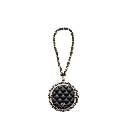 Chanel 22c Quilted Round Clutch With Chain Lambskin Black L