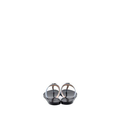 Gucci Size 37 Leather Thong Sandal With Double G Leather Light Blue SHW