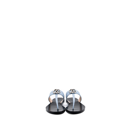 Gucci Size 37 Leather Thong Sandal With Double G Leather Light Blue SHW