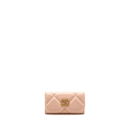 Chanel 19 Long Flap Wallet Lambskin Pink  (Microchip)