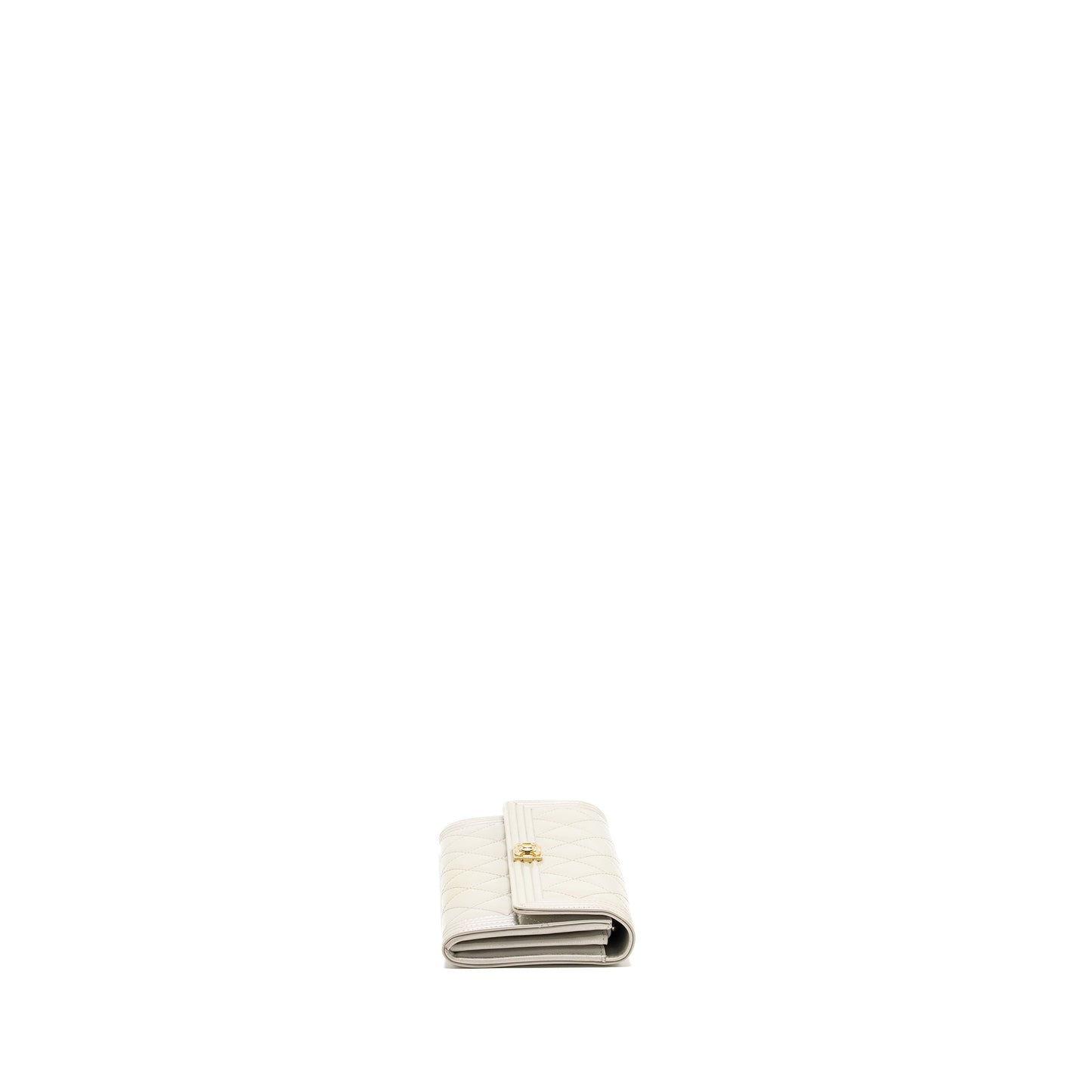 Chanel Boy Long Wallet Patent Iridescent Light Grey L