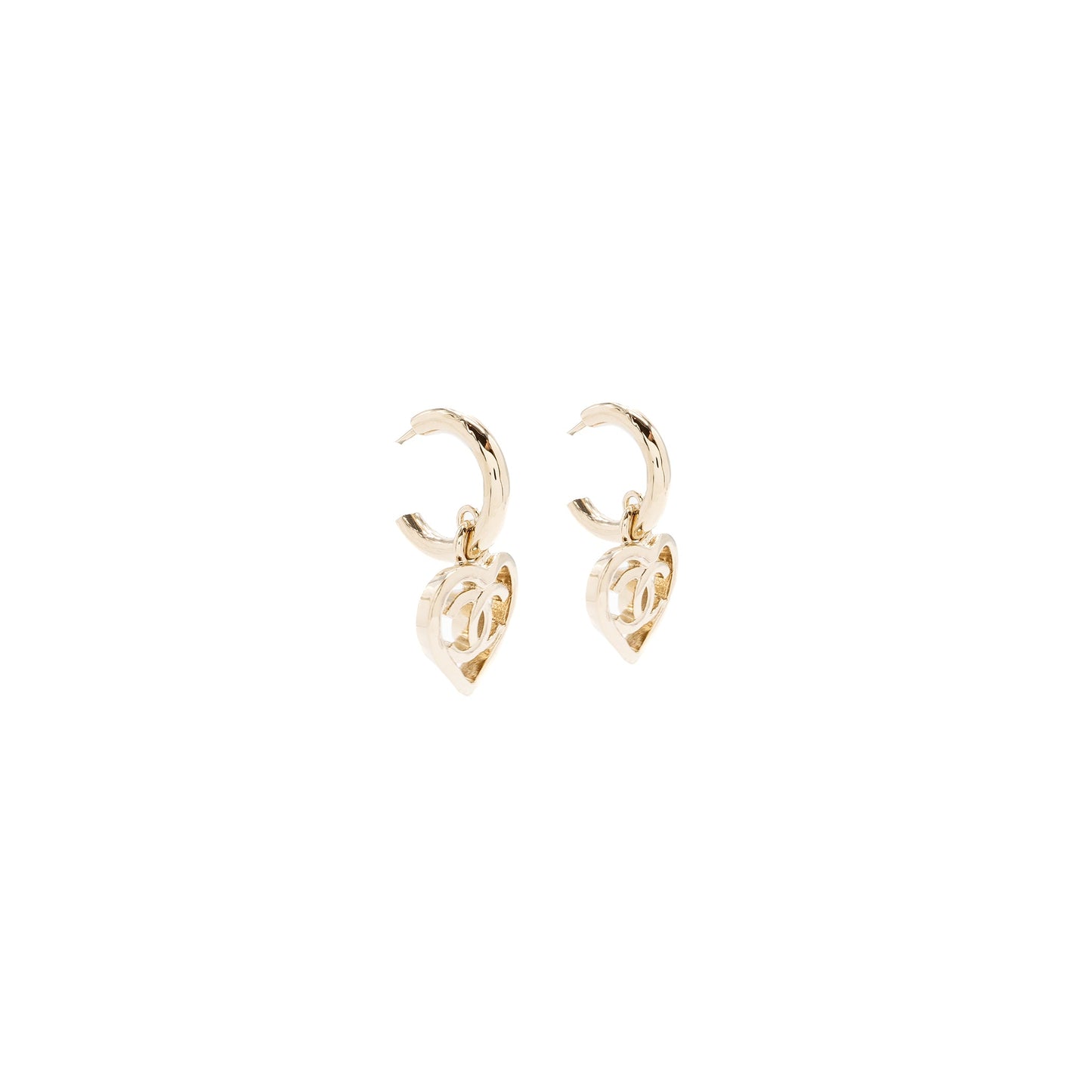 Chanel Round Heart Shape Dropped Earring Light Gold Tone