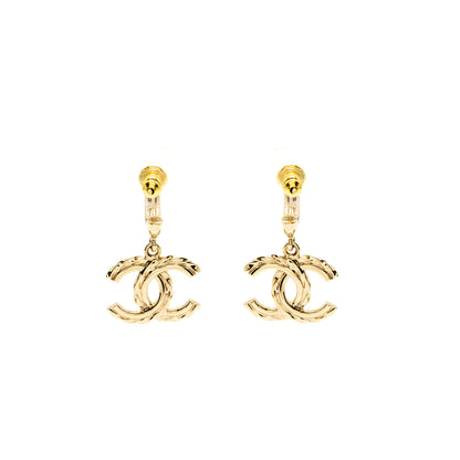 Chanel CC Drop Earrings Crystal Light Gold Tone